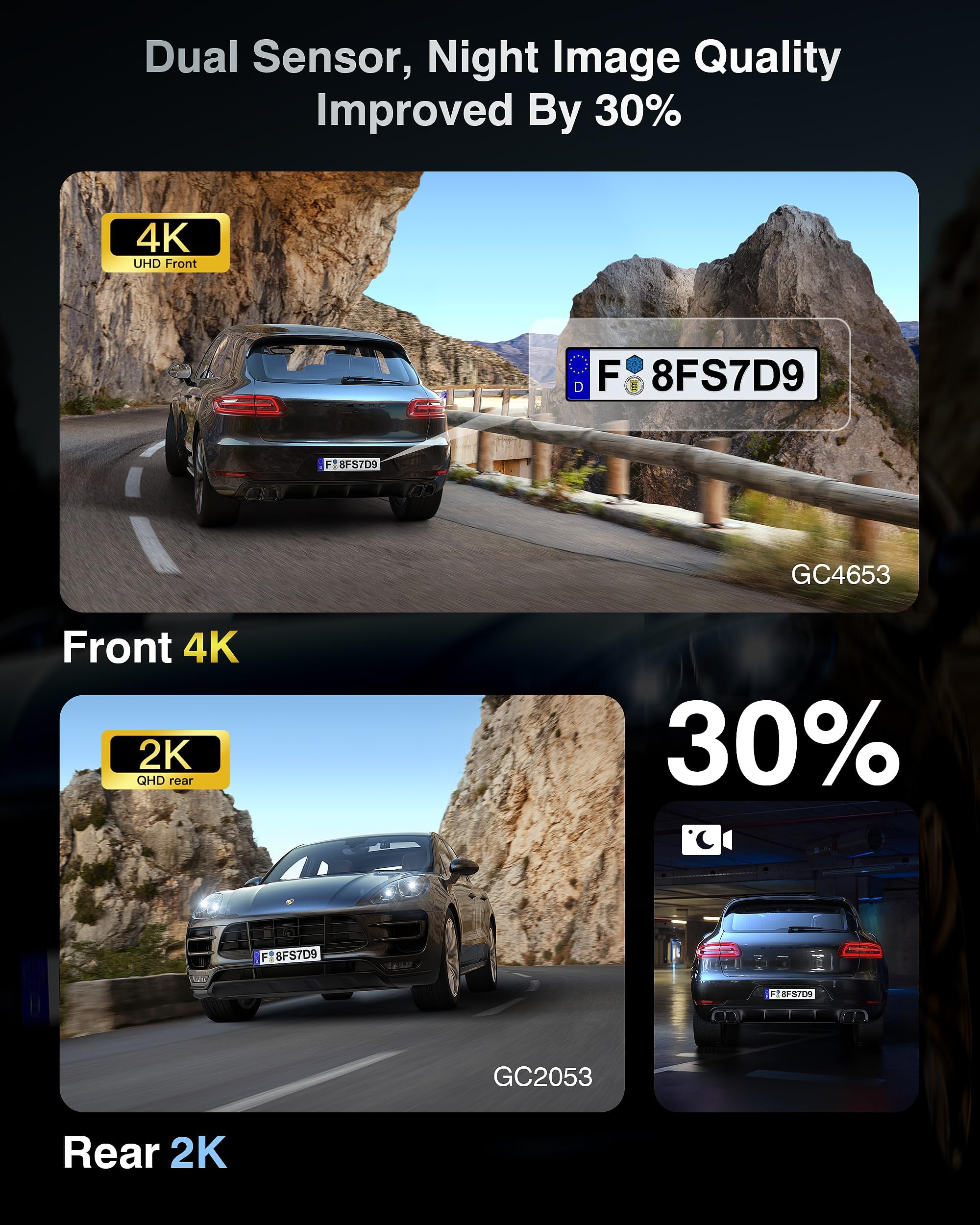 FAIMEE 4K+2K Front and Rear Dash Cam for Cars