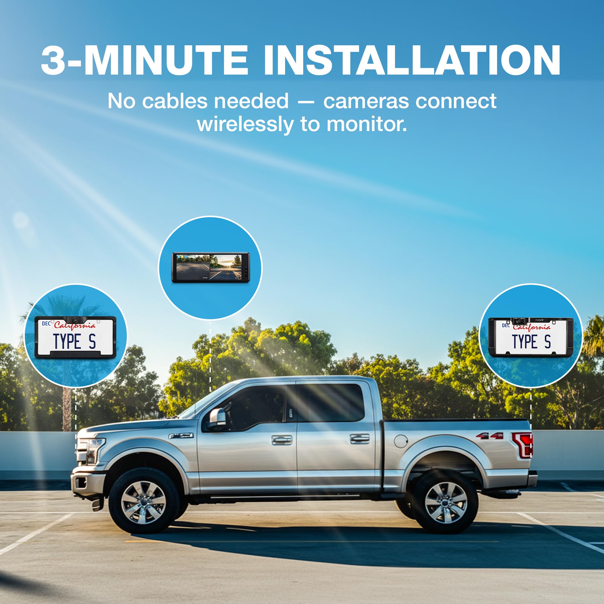 Type S Solar Wireless Dual Backup Camera with Monitor