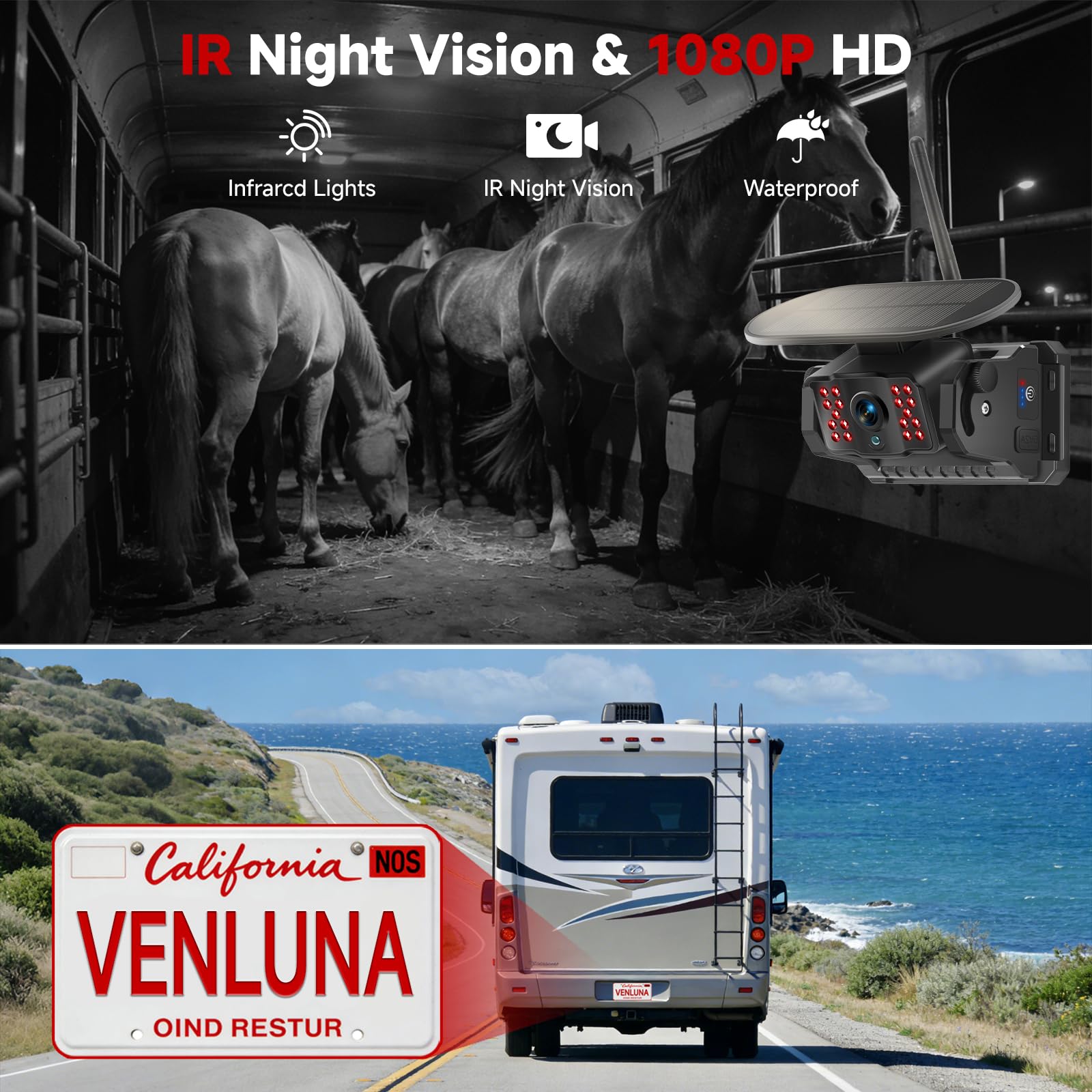 Venluna Dual Solar Wireless Trailer Backup Camera Kit