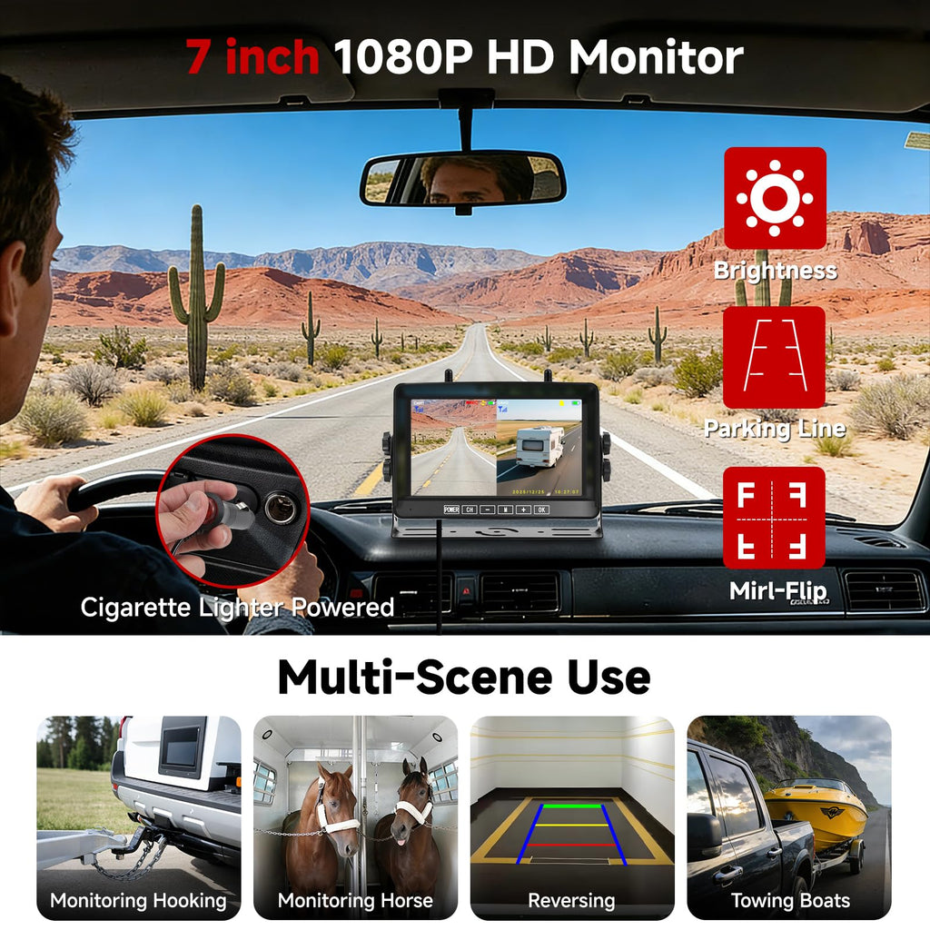 Venluna Dual Solar Wireless Trailer Backup Camera Kit