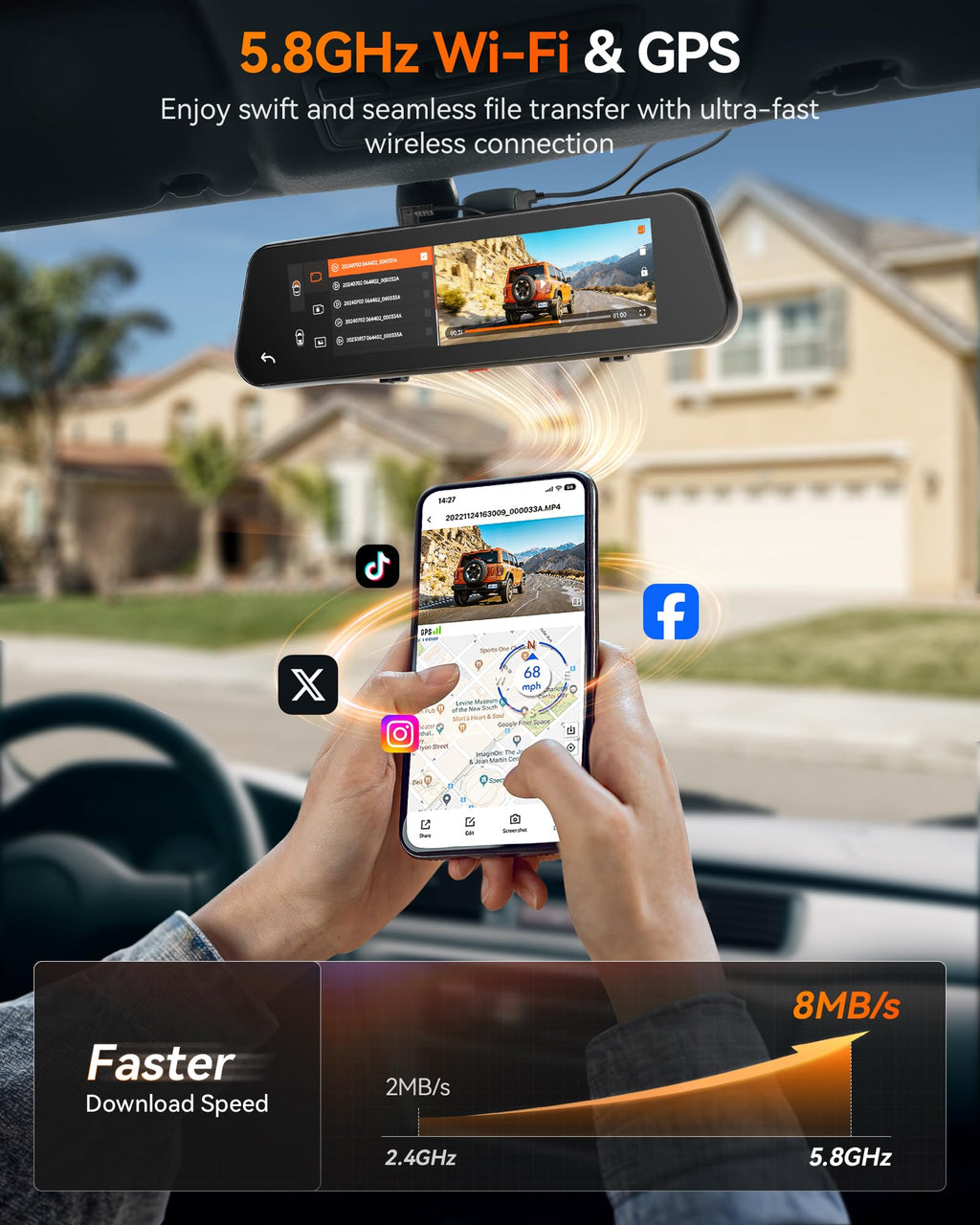 WOLFBOX 12-Inch 4K Mirror Dash Cam with STARVIS 2