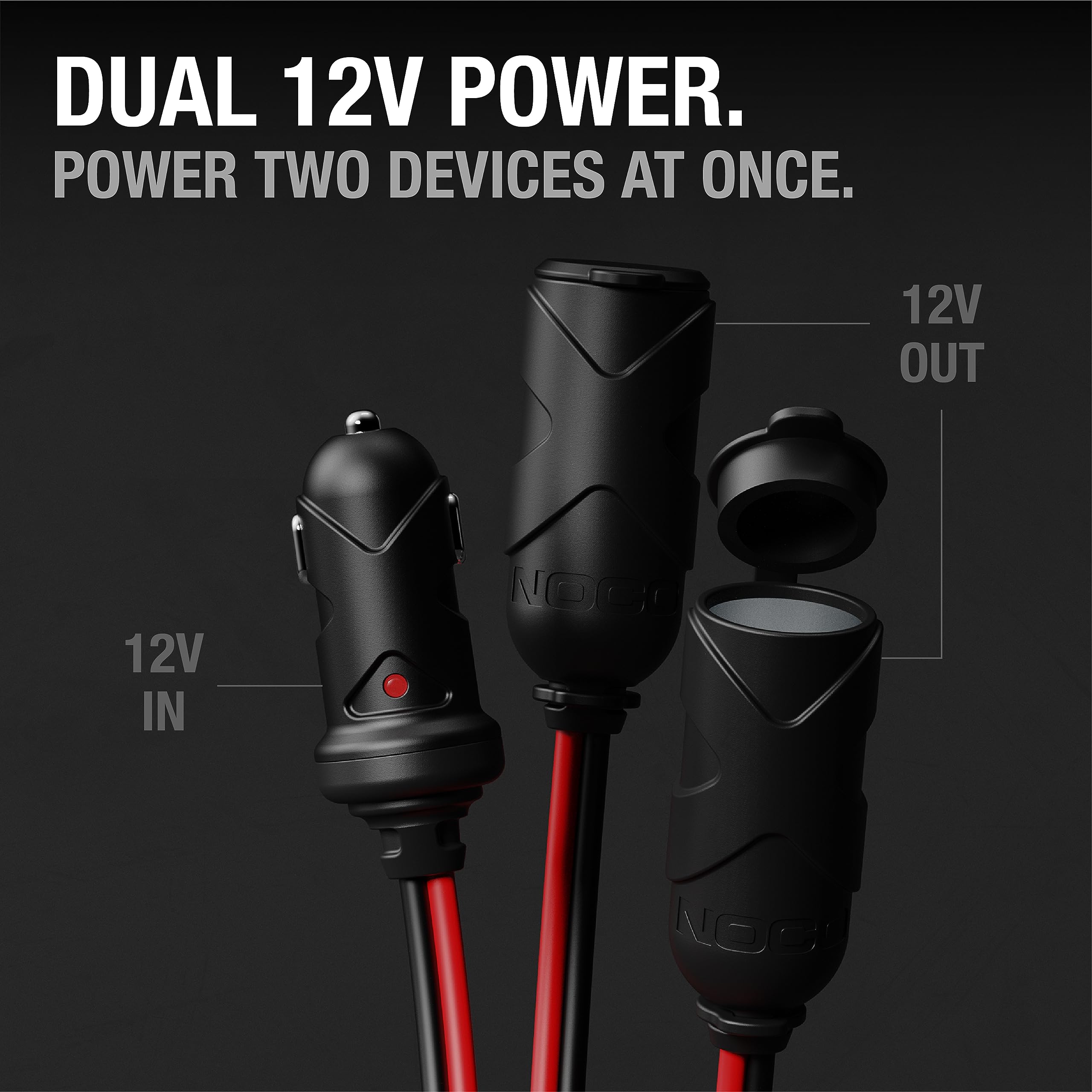NOCO GC020 12V Plug 2-Way Splitter in Red and Black