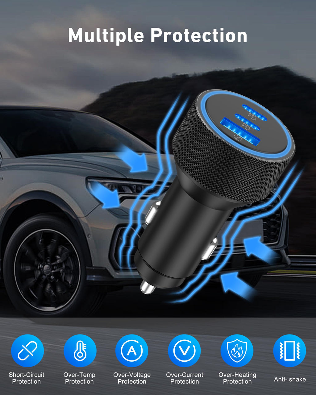 WODENTA USB-C Fast Car Charger with C-to-C Cable
