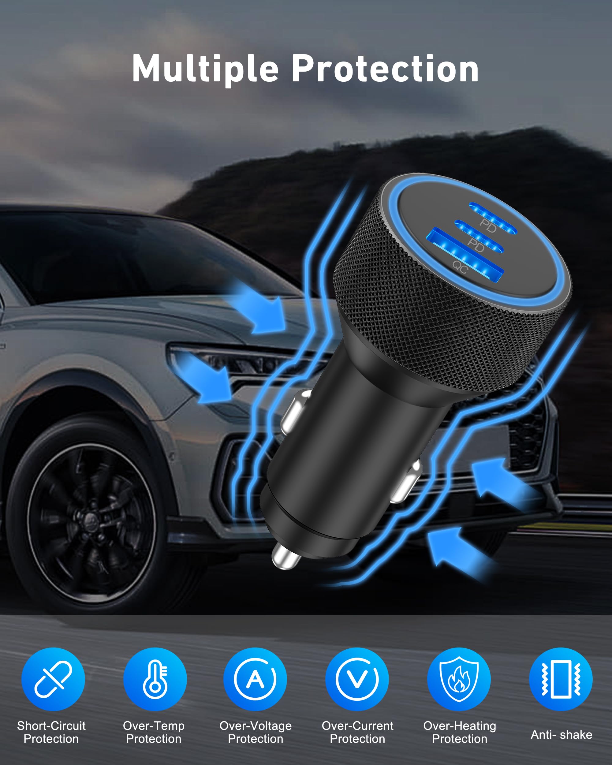WODENTA USB-C Fast Car Charger with C-to-C Cable