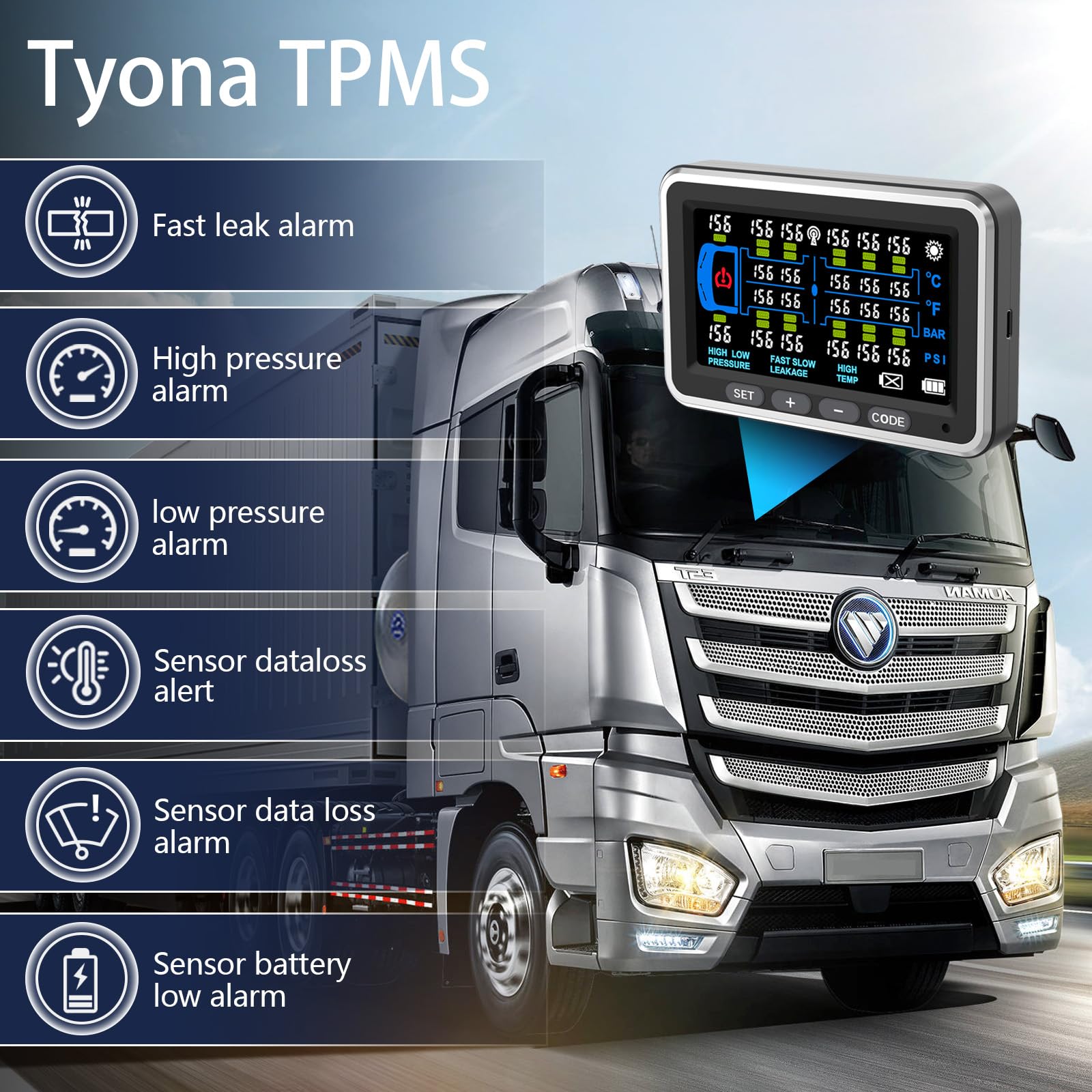 Tyona Heavy Duty Truck TPMS with 16-22 Sensors