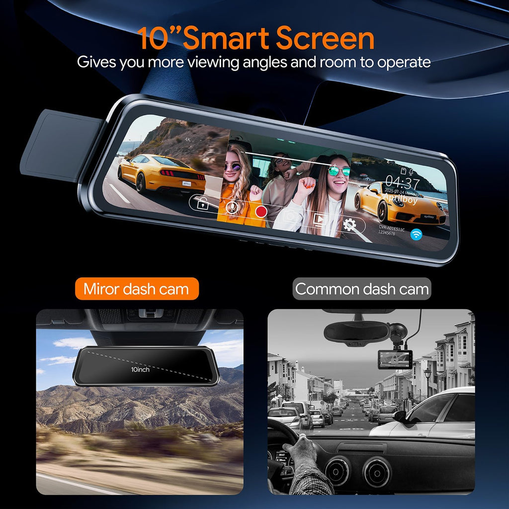3 Channel Mirror Dash Camera for Cars,12inch Triple Rear View Mirror with Front 4K/3K, Inside and Rear 1080P with WiFi, G-Sensor, Night Vision, Reverse Assist, Parking Monitoring