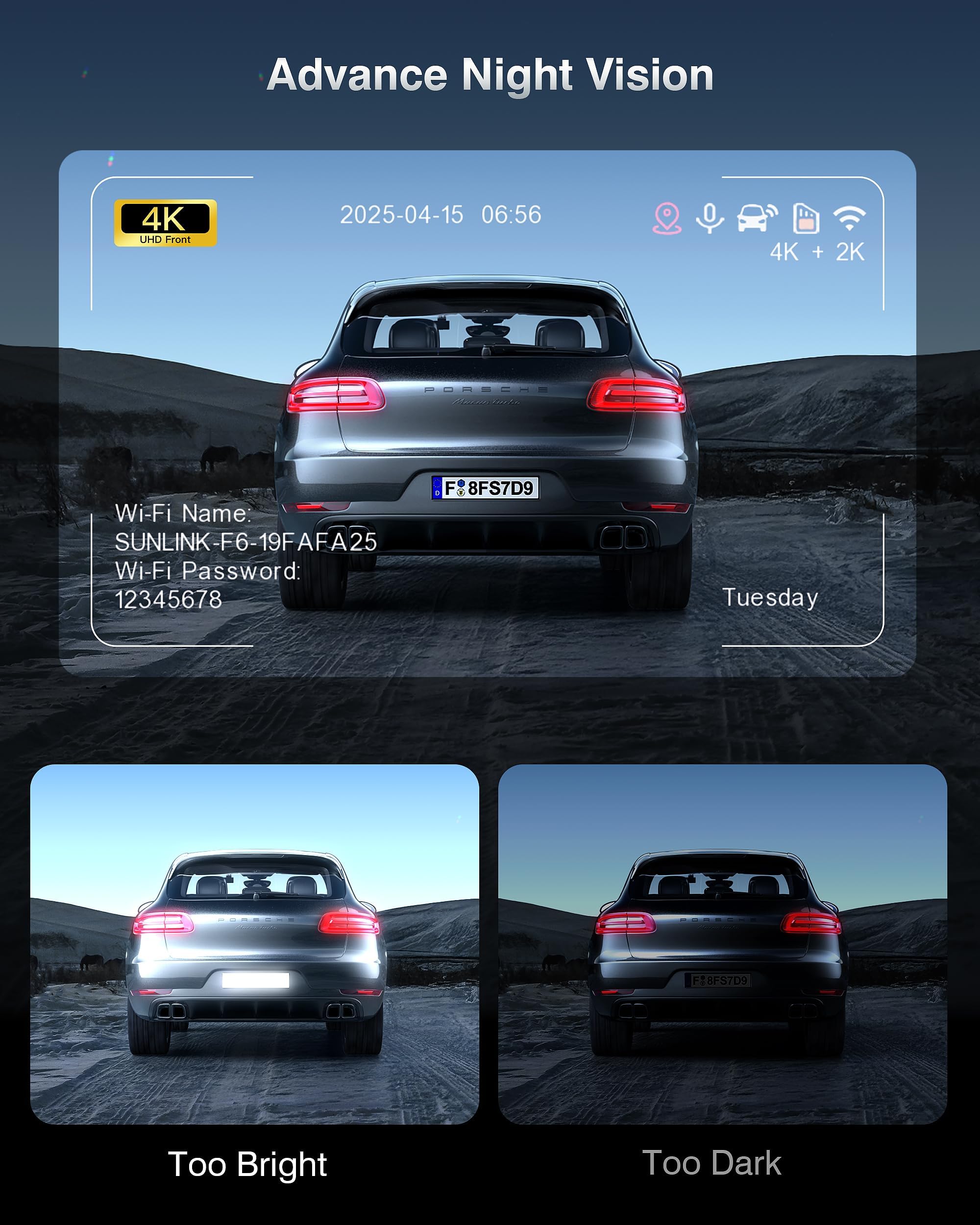 FAIMEE 4K+2K Front and Rear Dash Cam for Cars