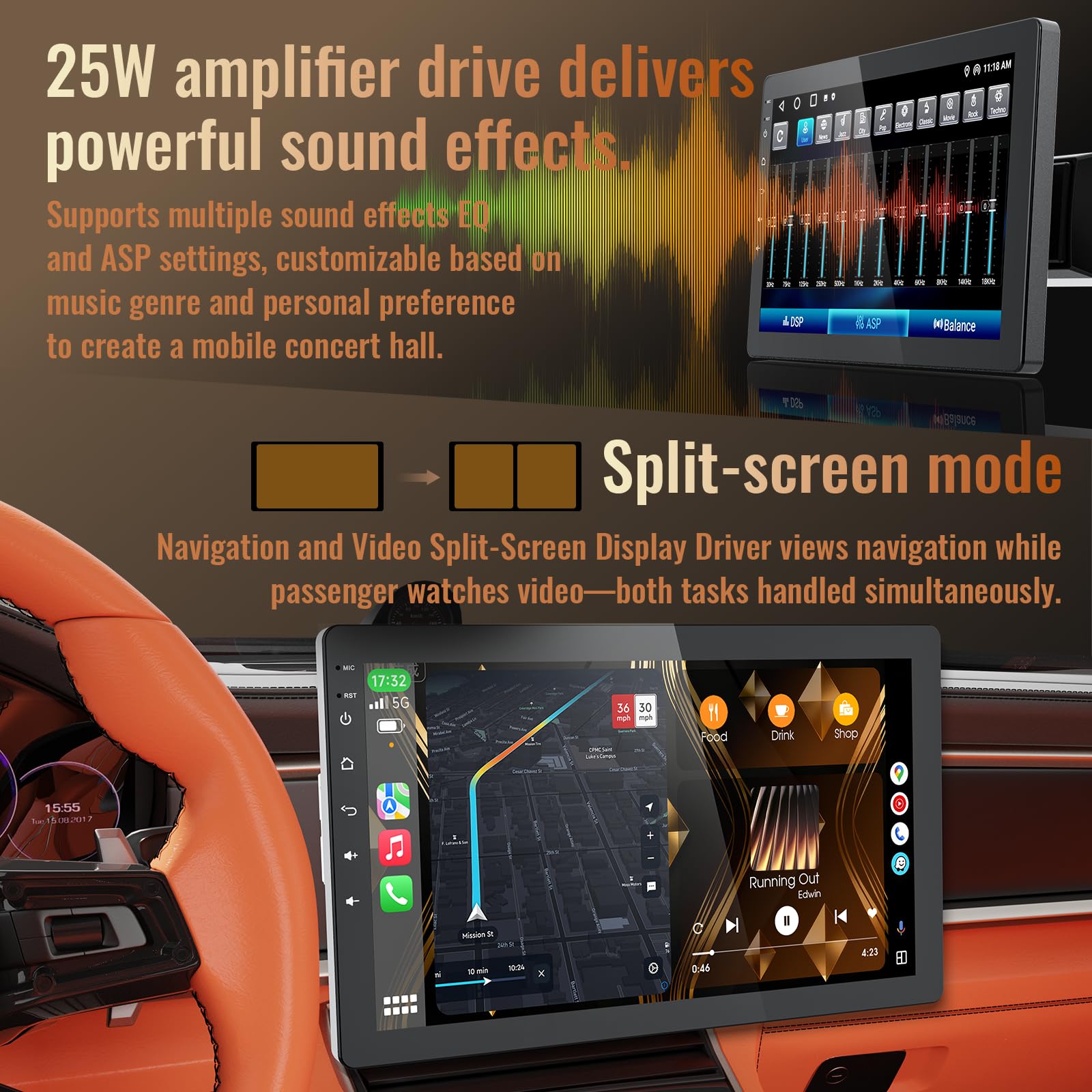 Huadio 10.1-Inch Rotatable Android Single Din Stereo