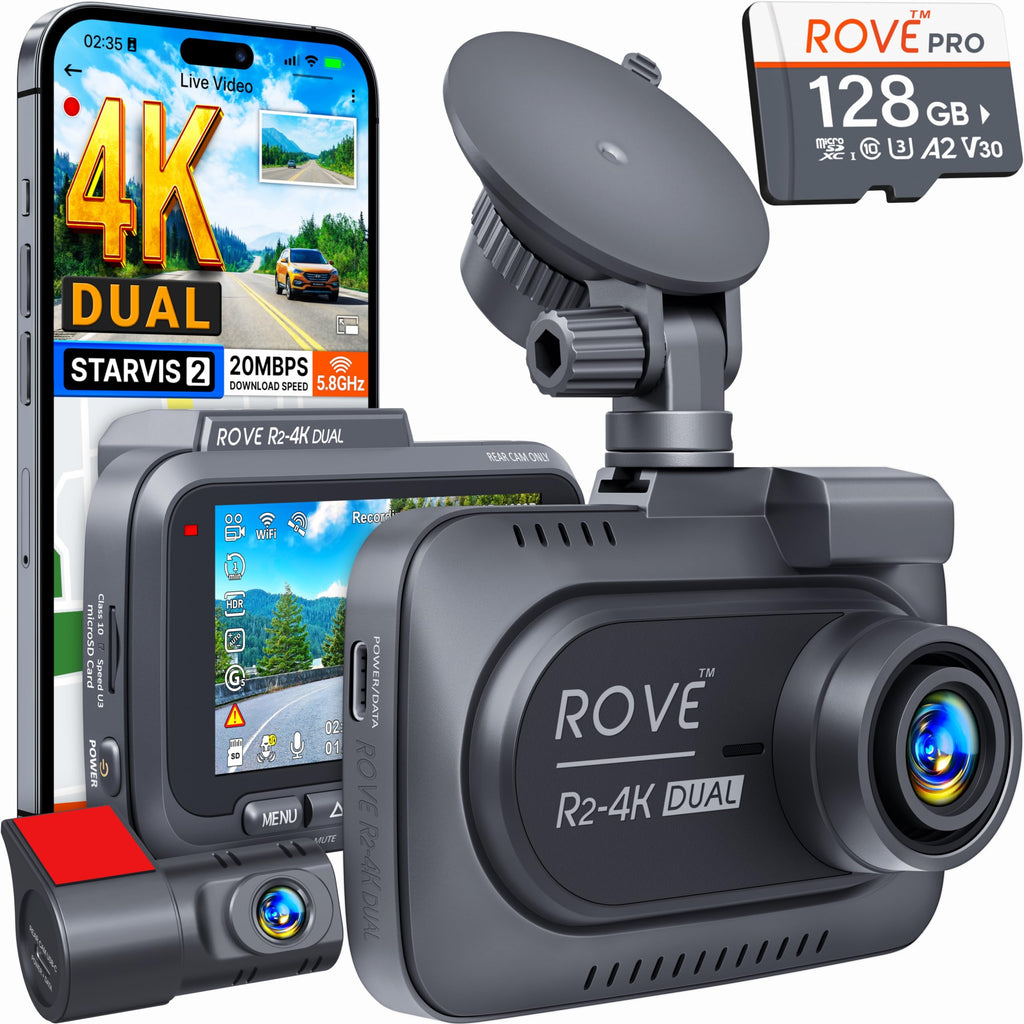 ROVE R2-4K Dual Dash Cam with STARVIS 2 and 128GB Card