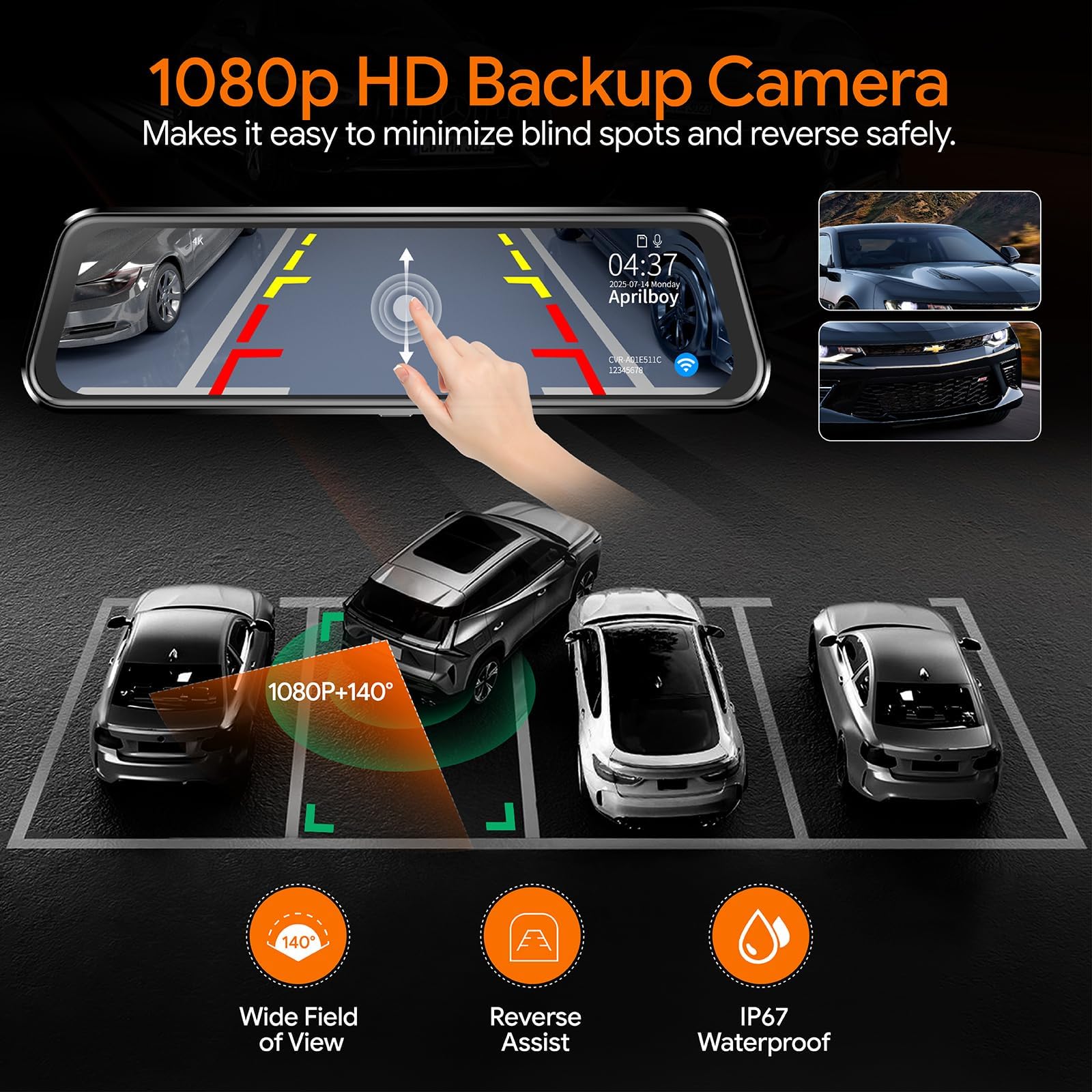 3 Channel Mirror Dash Camera for Cars,12inch Triple Rear View Mirror with Front 4K/3K, Inside and Rear 1080P with WiFi, G-Sensor, Night Vision, Reverse Assist, Parking Monitoring