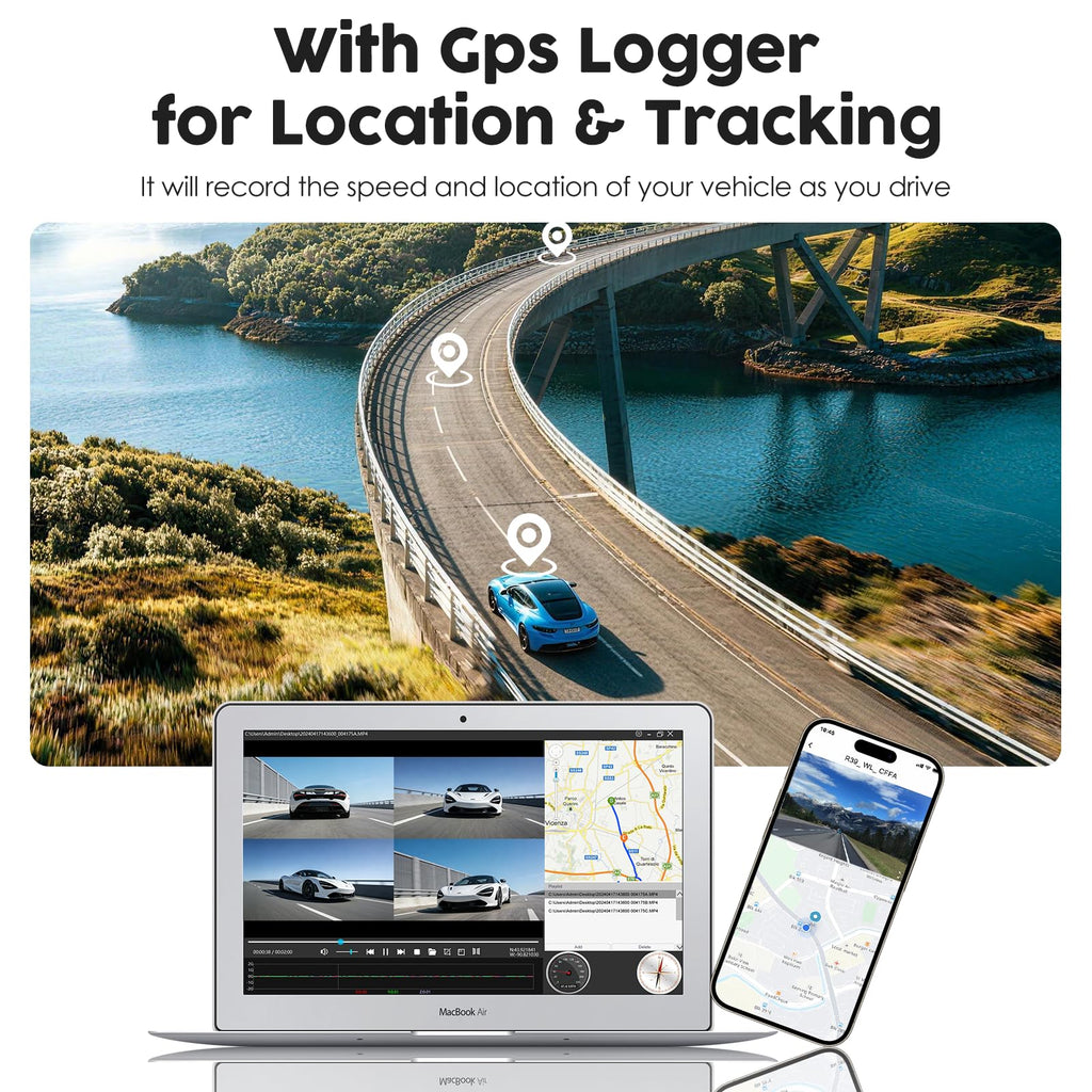 360° 4-Channel Dash Cam with GPS and 128GB Card