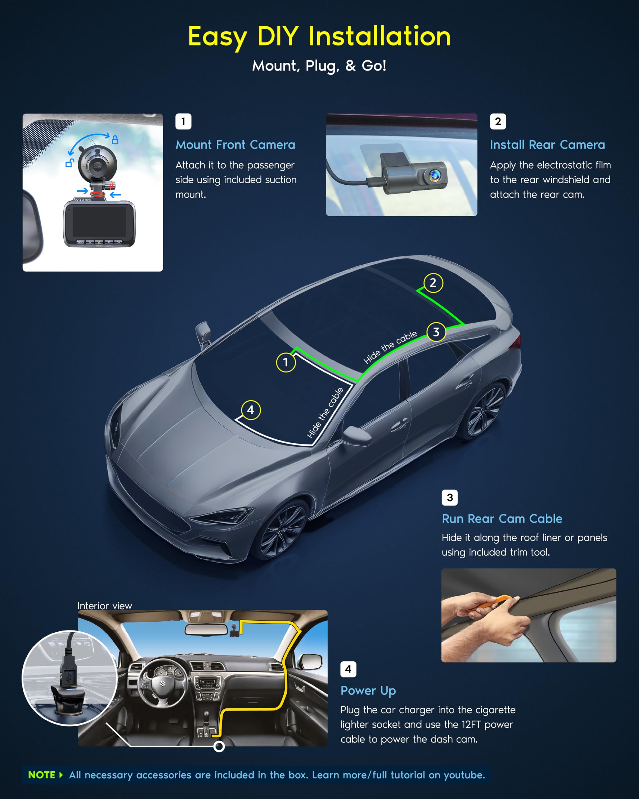 ROVE R2-4K Dual Dash Cam with STARVIS 2 and 128GB Card