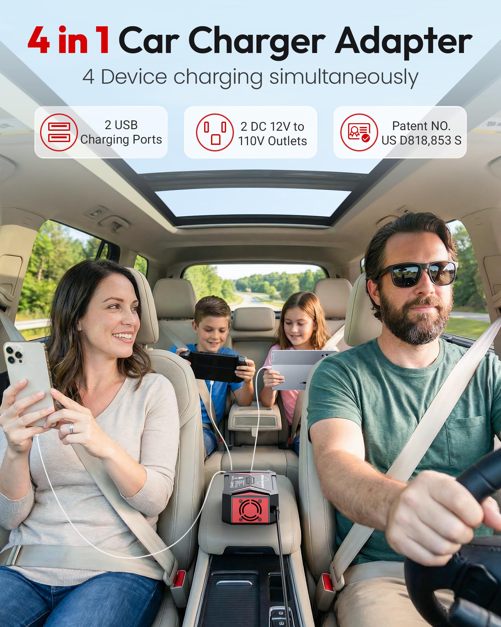 BESTEK 300W Pure Sine Wave Car Inverter with USB
