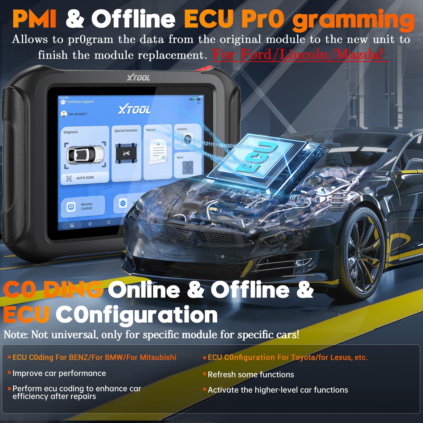 XTOOL D9S Wireless OBD2 Scanner with ECU Coding